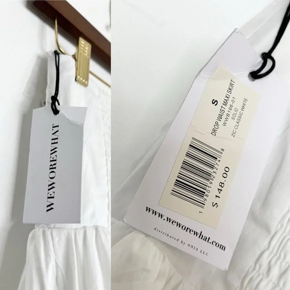 WEWOREWHAT Drop Waist Maxi Skirt White Cotton Poplin Smocked Back Size Small NWT - Picture 11 of 14